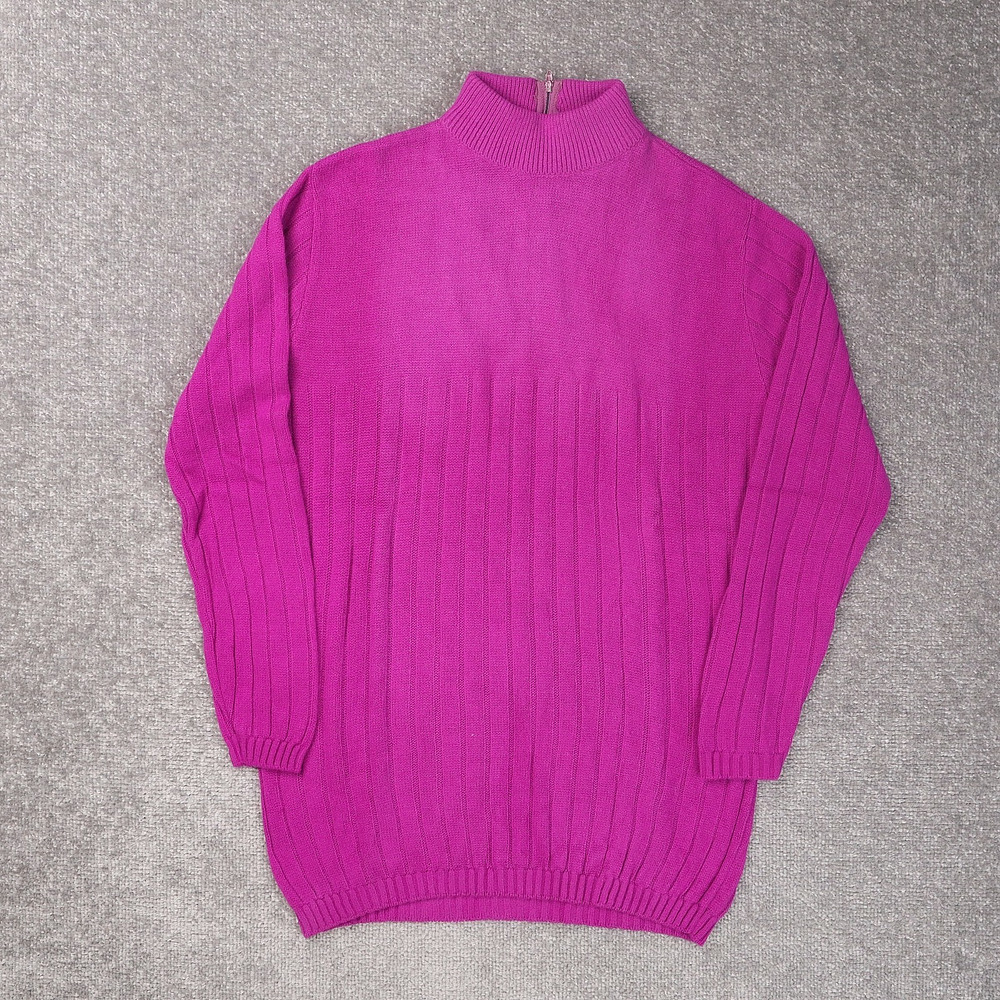 VTG Womens 60s Medium Purple Long Sleeve 1/4 Zip Turtleneck Sweater
